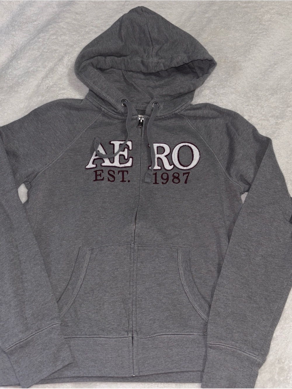 Aeropostale Gray Zip-Up Hoodie with Embroidered AERO Women’s size M